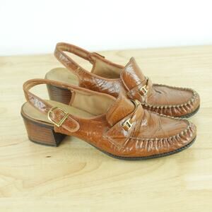 Vintage 70s 9 N Shoes Loafers Slingback Mules Preppy Academia Retro Chunky Heel